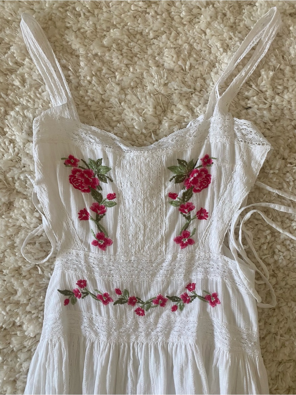 For Love and Lemons Jolene Midi Dress with Pink Floral Embroidery - Picture 5 of 6